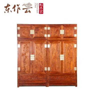 非洲花梨（刺猬紫檀）花鸟顶箱柜二件套