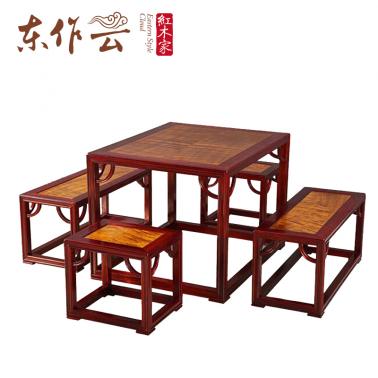 科檀+黄心楠休闲方桌五件套