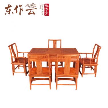 缅甸花梨茶桌（檀雕）六件套