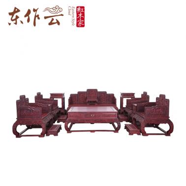 东南亚红酸枝云龙宝座沙发十七件套