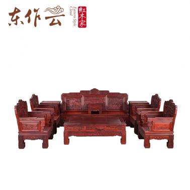 东南亚红酸枝富贵天成沙发十一件套