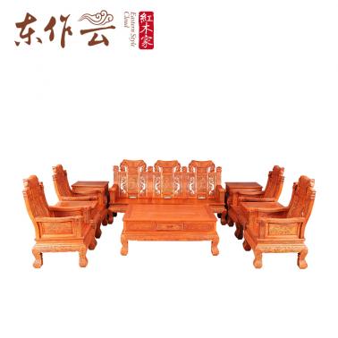 真功斧缅甸花梨彪云沙发十件套