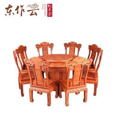 缅甸花梨和谐1.38米圆台九件套