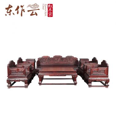 大红酸枝雕云纹沙发十件套