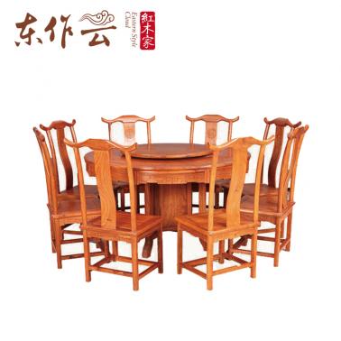 非洲花梨1米38素面圆桌九件套