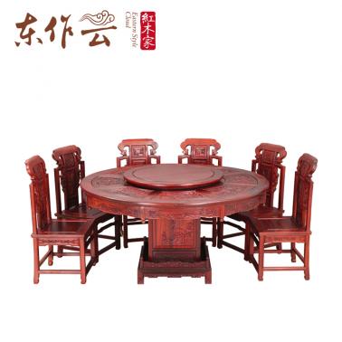 东南亚红酸枝圆桌(1.6M)十一件套