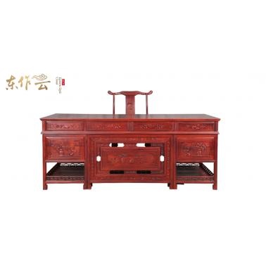 朝皇居东南亚红酸枝如意办公桌二件套