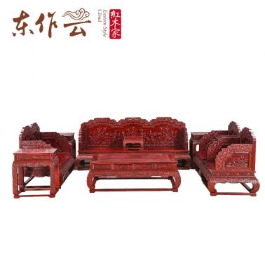 非洲酸枝荷花宝座沙发九件套