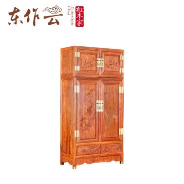 真功斧缅甸花梨檀雕衣柜二件套