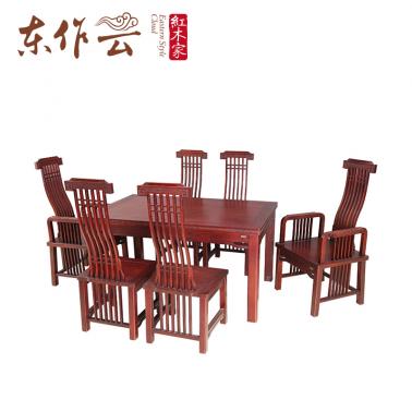 非花（刺猬紫檀）明品西餐桌七件套