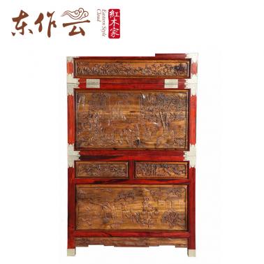 大红酸枝孔子讲学图衣箱柜单件