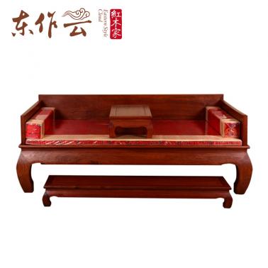 缅甸花梨檀雕罗汉床三件套
