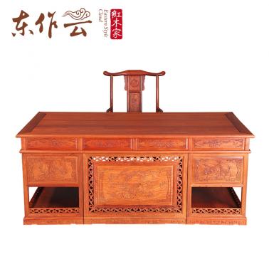 缅甸花梨1.6M春色满园桌椅二件套