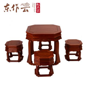 缅甸花梨八角桌五件套