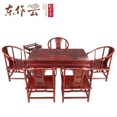 中美洲红酸枝长方形茶桌七件套