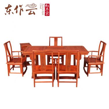 缅甸花梨画案茶台七件套