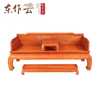 真功斧缅甸花梨罗汉床（三围独板）三件套