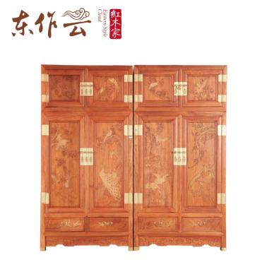 真功斧缅甸花梨檀雕顶箱柜二件套