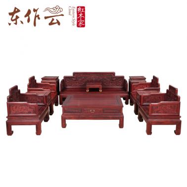 东南亚红酸枝鱼宝座沙发十一件套