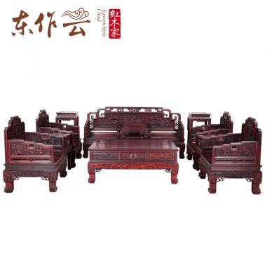 东南亚红酸枝龙宝座沙发十一件套
