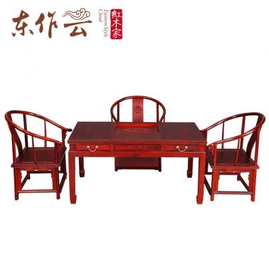 朝皇居缅甸红酸枝圈椅茶桌六件套