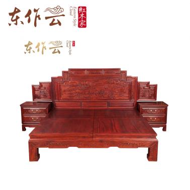 朝皇居缅甸红酸枝清明上河图大床1.8米三件套
