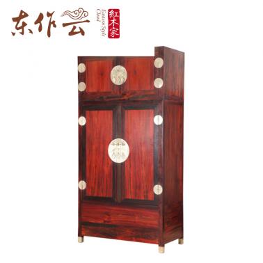 朝皇居大红酸枝素面独板顶箱柜二件套