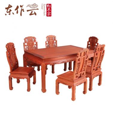 缅甸花梨六合同春餐桌七件套