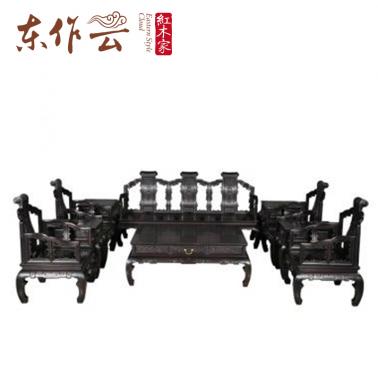 紫光檀卷书沙发十件套