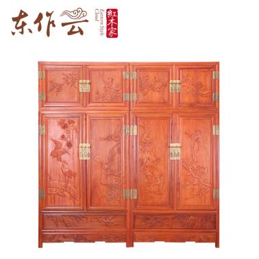 缅甸花梨花鸟顶箱柜二件套