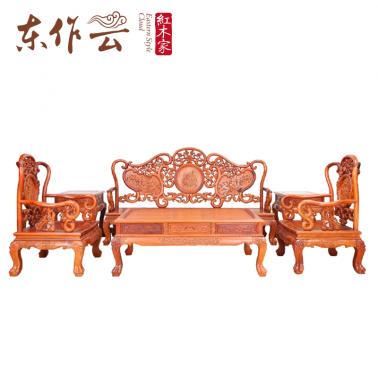 缅甸花梨如意沙发六件套
