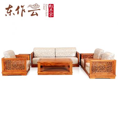 非洲花梨洋花沙发七件套