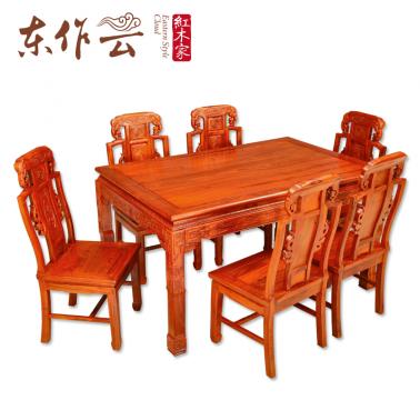 非洲花梨象头如意餐桌七件套