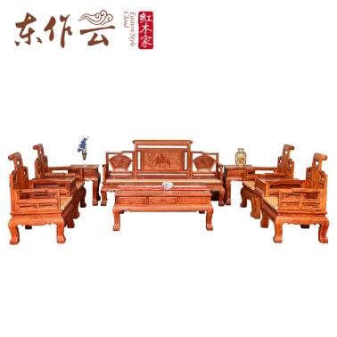 非洲花梨小卷书沙发十件套