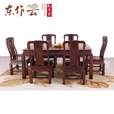 大新明坊阔叶黄檀国色天香餐台七件套