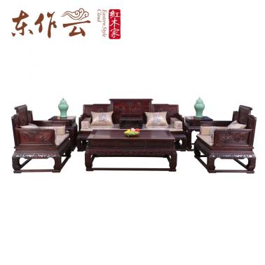 大新明坊阔叶黄檀福缘宝座沙发七件套