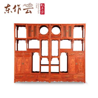 真功斧缅甸花梨双面博古架二件套